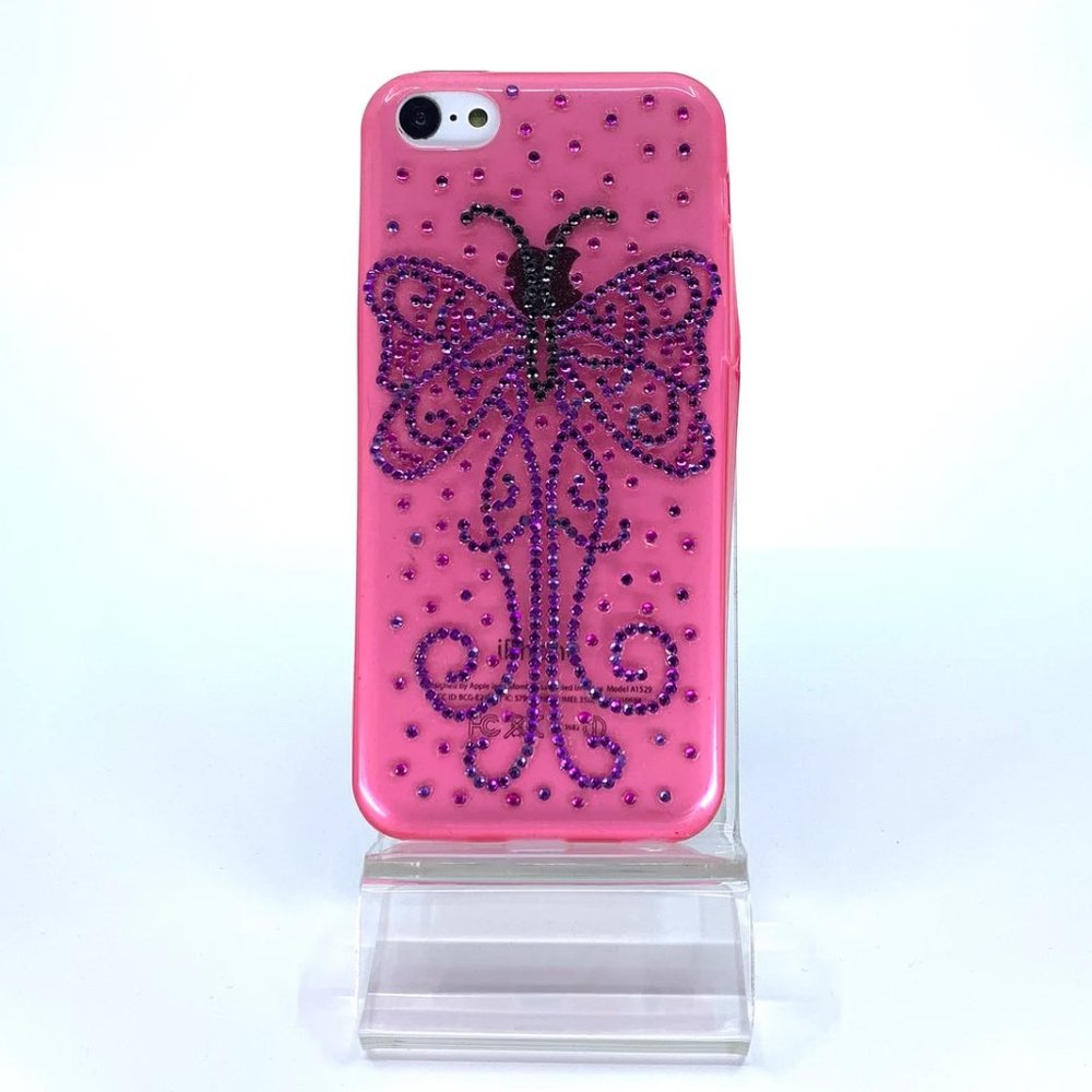 iPhone 5C thin silicone case. Unique. Handmade. Purple black rhinestones
